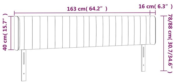 Čelo postele s LED tmavě šedé 163 x 16 x 78/88 cm samet 3123529