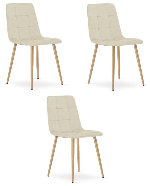 Set tří jídelních židlí KARA samet světle béžový (naturální nohy) 3 ks