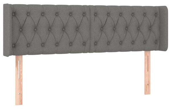 Čelo postele s LED tmavě šedé 147 x 16 x 78/88 cm textil 3123571