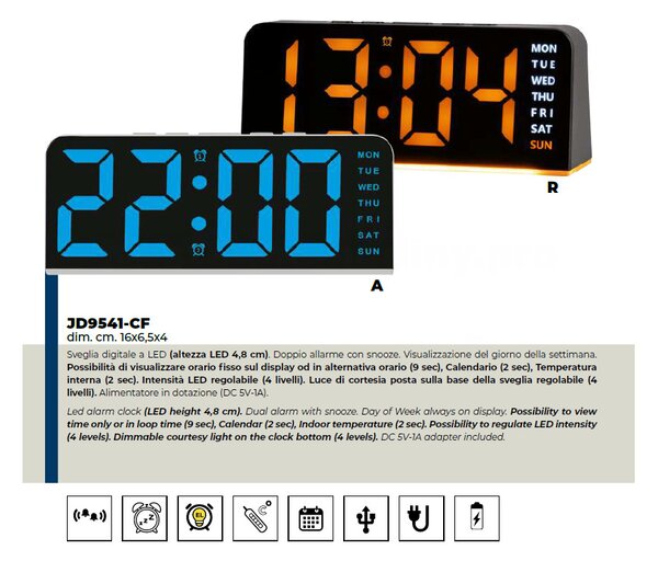 Lowell Italy Designový digitální LED budík JD9541A Lowell 16cm