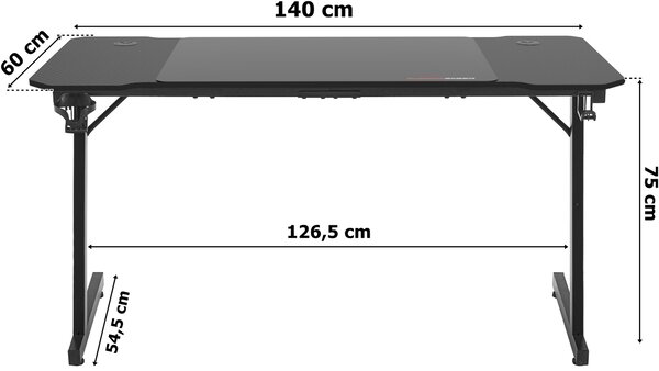 TZB Herní stůl SHADOW GAMER 1.0 140 cm černý