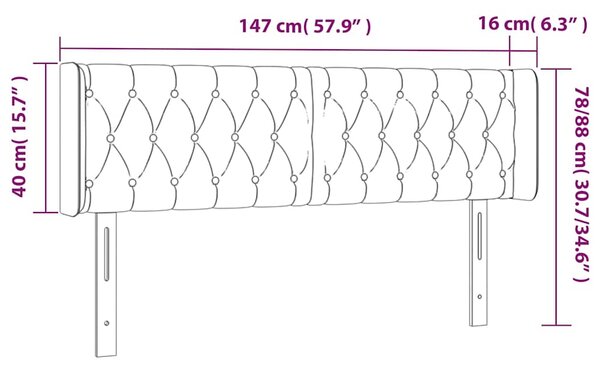 Čelo postele s LED tmavě šedé 147 x 16 x 78/88 cm samet 3123621