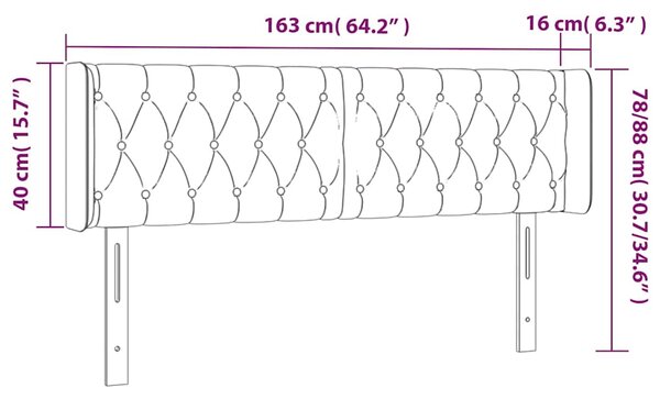 Čelo postele s LED modré 163 x 16 x 78/88 cm textil 3123584