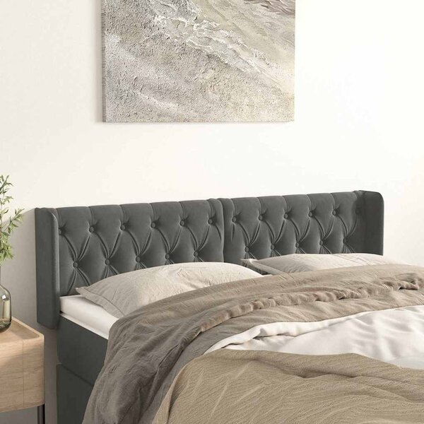 Čelo postele typu ušák tmavě šedé 147x16x78/88 cm samet 3119153