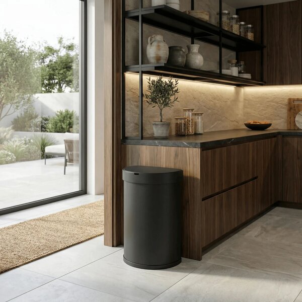 Simplehuman bezdotykový odpadkový koš - 45 l, půlkulatý, černá ocel, inteligentní sensor