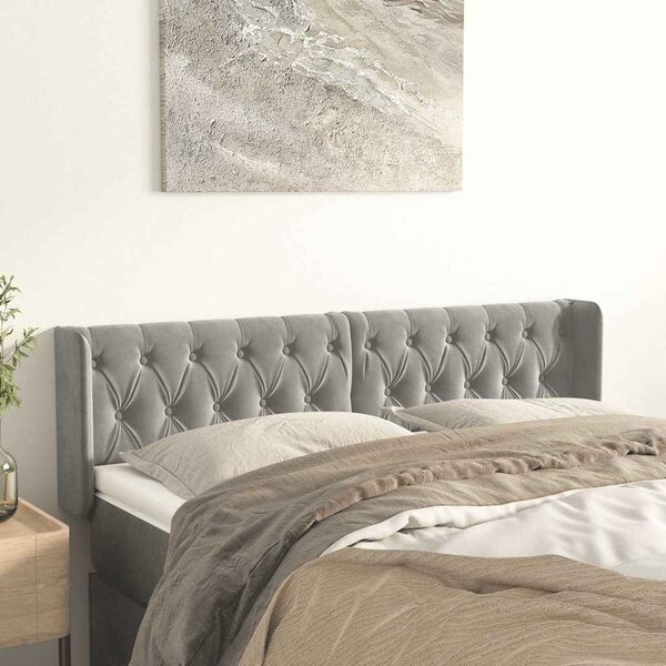 Čelo postele typu ušák světle šedé 163x16x78/88 cm samet 3119158