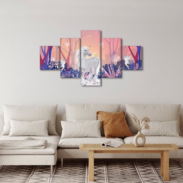 Obraz - Jednorožec v magickém lese (125x70 cm)