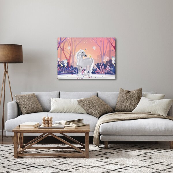 Obraz - Jednorožec v magickém lese (70x50 cm)