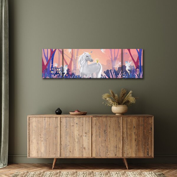 Obraz - Jednorožec v magickém lese (170x50 cm)