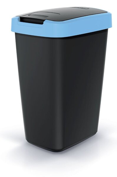 Prosperplast Odpadkový koš COMPACTA Q FLAP černý se světle modrým víkem, objem 12l