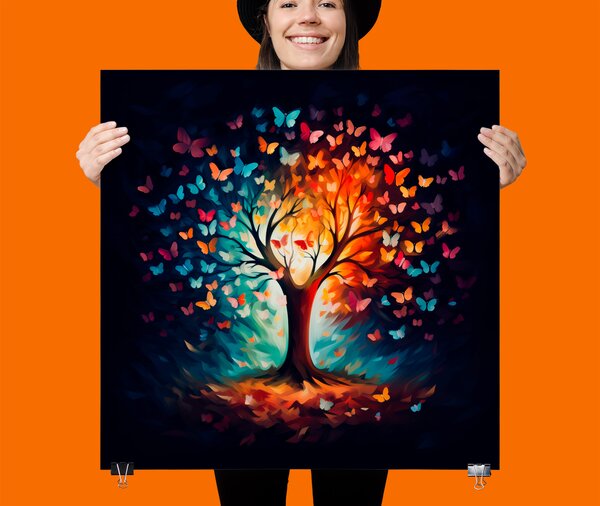 FeelHappy Plakát - Barevný motýlí strom života Velikost plakátu: 100 x 100 cm