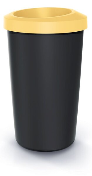 Odpadkový koš COMPACTA R DROP recyklovaný černý s světle žlutým víkem, objem 35l