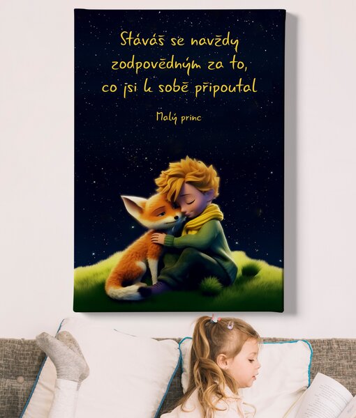 Obraz na plátně - Malý princ, vesmírné souznění, Stáváš se navždy zodpovědným FeelHappy.cz Velikost obrazu: 30 x 40 cm