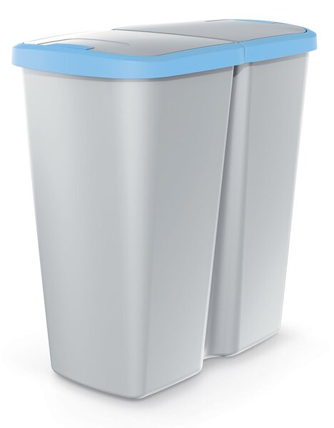 Prosperplast Odpadkový koš COMPACTA Q DUO popelavý se světle modrým víkem, objem 45l