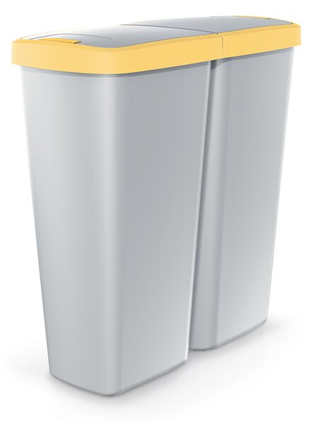Prosperplast Odpadkový koš COMPACTA Q DUO popelavý se žlutým víkem, objem 50l