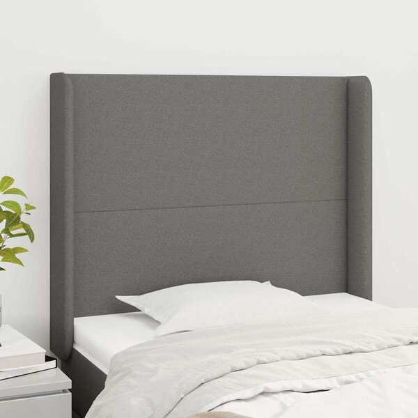 Čelo postele typu ušák tmavě šedé 103x16x118/128 cm textil 3119291