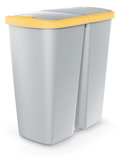 Prosperplast Odpadkový koš COMPACTA Q DUO popelavý se žlutým víkem, objem 45l
