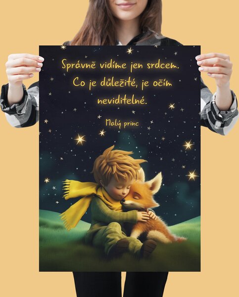 Plakát - Malý princ, vesmírné souznění, Správně vidíme jen srdcem FeelHappy.cz Velikost plakátu: A4 (21 × 29,7 cm)