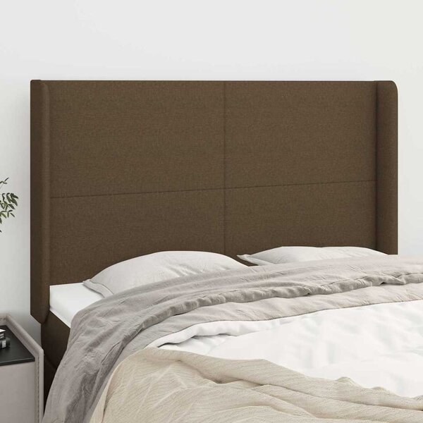 Čelo postele typu ušák tmavě hnědé 147x16x118/128 cm textil 3119301