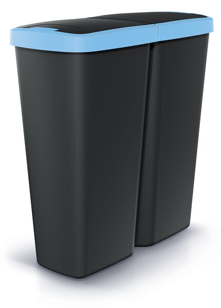 Prosperplast Odpadkový koš COMPACTA Q DUO černý se světle modrým víkem, objem 50l