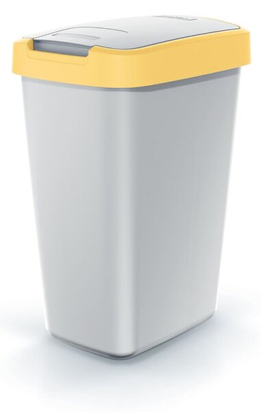 Prosperplast Odpadkový koš COMPACTA Q FLAP popelavý se světle žlutým víkem, objem 12l