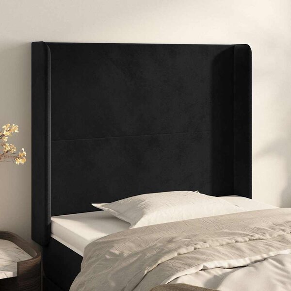 Čelo postele typu ušák černé 93x16x118/128 cm samet 3119338