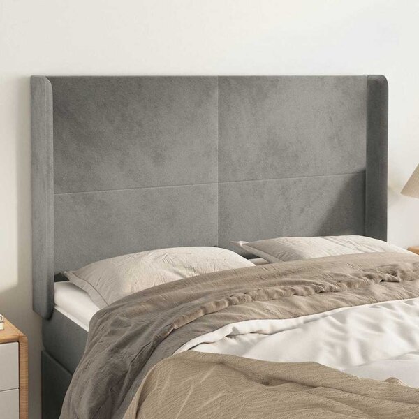 Čelo postele typu ušák světle šedé 147x16x118/128 cm samet 3119348