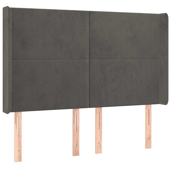 Čelo postele s LED tmavě šedé 147 x 16 x 118/128 cm samet 3123817
