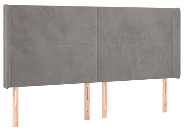 Čelo postele s LED světle šedé 183 x 16 x 118/128 cm samet 3123828