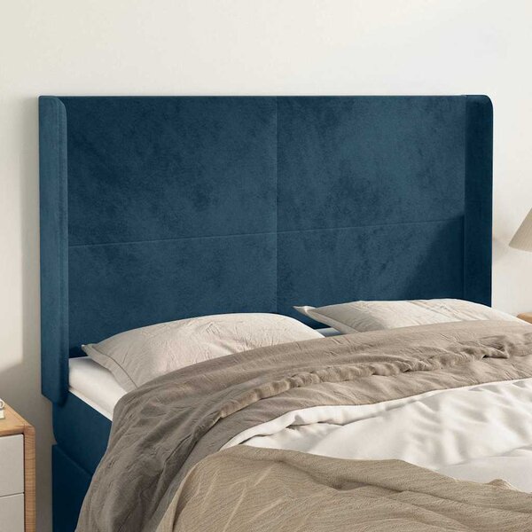 Čelo postele typu ušák tmavě modrá 147x16x118/128 cm samet 3119352