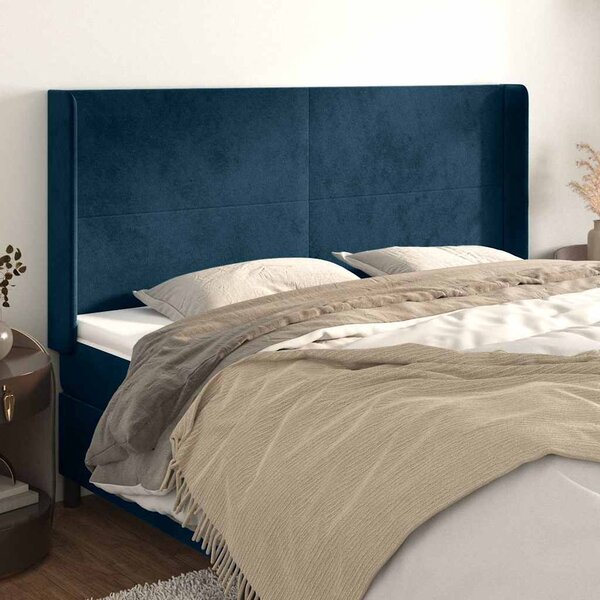 Čelo postele typu ušák tmavě modrá 183x16x118/128 cm samet 3119364