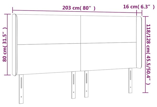 Čelo postele s LED bílé 203 x 16 x 118/128 cm umělá kůže 3123877