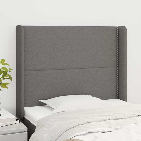 Čelo postele typu ušák tmavě šedé 103x16x118/128 cm textil 3119431