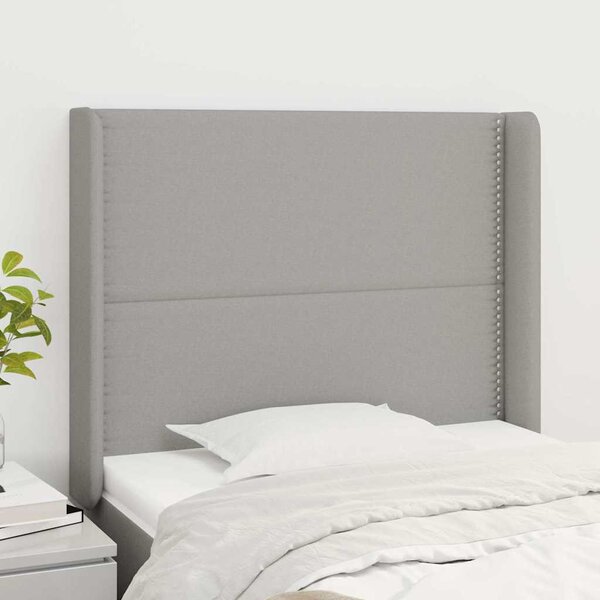 Čelo postele typu ušák světle šedé 103x16x118/128 cm textil 3119430