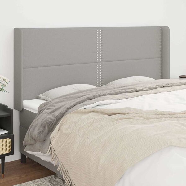 Čelo postele typu ušák světle šedé 203x16x118/128 cm textil 3119462