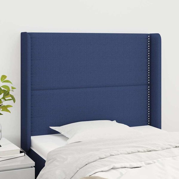 Čelo postele typu ušák modré 103x16x118/128 cm textil 3119436