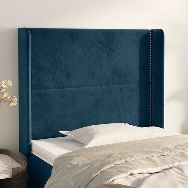 Čelo postele typu ušák tmavě modrá 103x16x118/128 cm samet 3119486