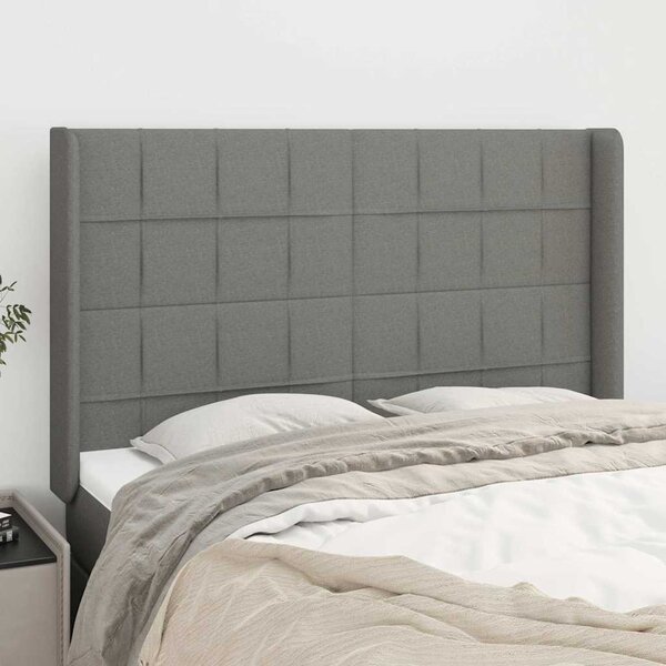 Čelo postele typu ušák tmavě šedé 147x16x118/128 cm textil 3119579