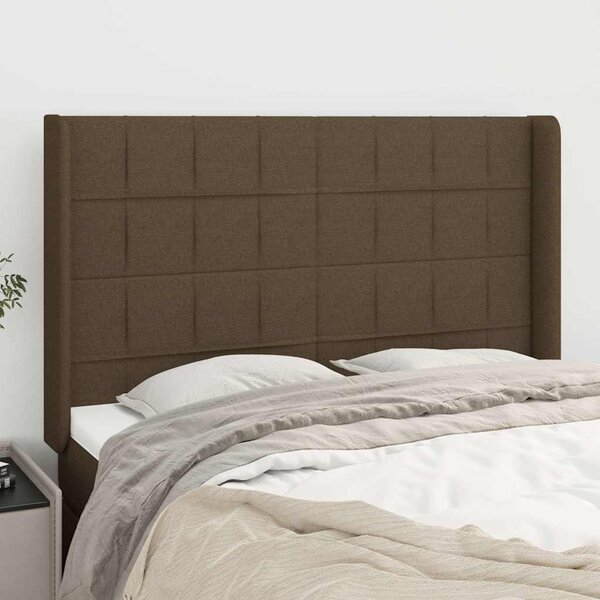 Čelo postele typu ušák tmavě hnědé 147x16x118/128 cm textil 3119581
