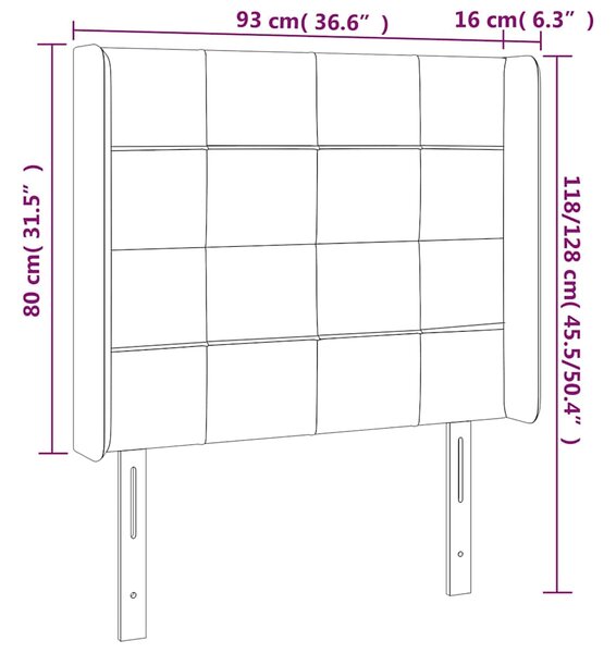 Čelo postele s LED černé 93 x 16 x 118/128 cm samet 3124086
