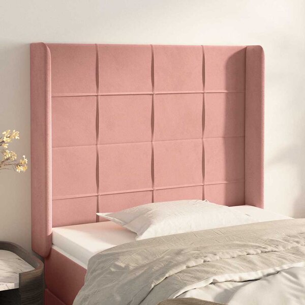 Čelo postele typu ušák růžové 83x16x118/128 cm samet 3119615