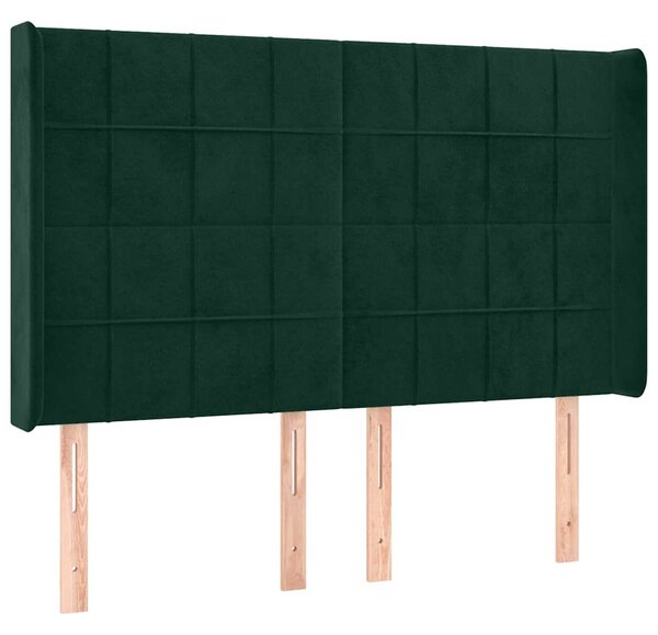 Čelo postele s LED tmavě zelené 147 x 16 x 118/128 cm samet 3124099