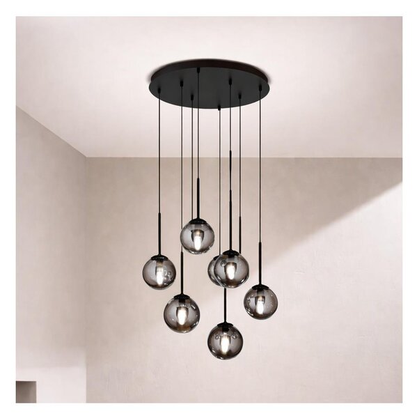 Ondaluce - Lustr na lanku JEWEL 8xE14/10W/230V pr. 70 cm černá/kouřová černá