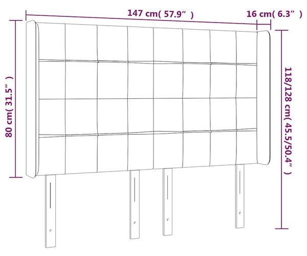 Čelo postele s LED světle šedé 147x16x118/128 cm samet 3124096