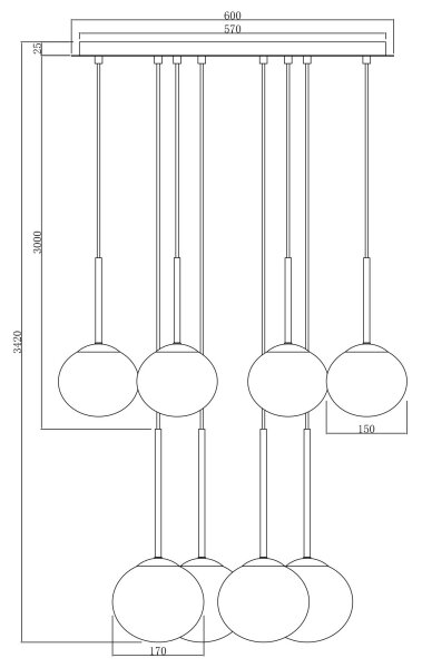 Ondaluce - Lustr na lanku JEWEL 8xE14/10W/230V pr. 70 cm černá/kouřová černá