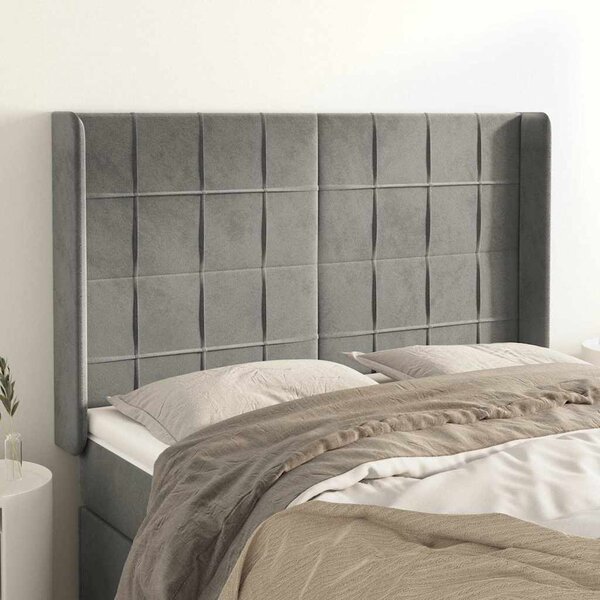 Čelo postele typu ušák světle šedé 147x16x118/128 cm samet 3119628