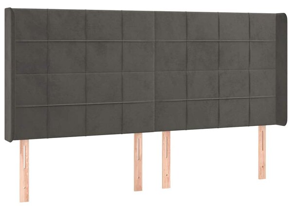 Čelo postele s LED tmavě šedé 163 x 16 x 118/128 cm samet 3124103