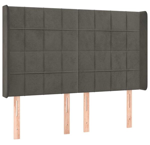 Čelo postele s LED tmavě šedé 147 x 16 x 118/128 cm samet 3124097