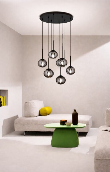 Ondaluce - Lustr na lanku JEWEL 8xE14/10W/230V pr. 70 cm černá/kouřová černá