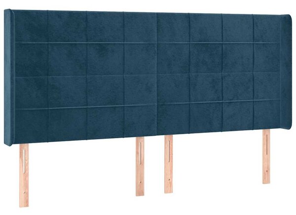 Čelo postele s LED tmavě modré 163 x 16 x 118/128 cm samet 3124106